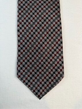 Hand Made Pure Silk Bergamo New Tie Geometric Burgundy Grey 3.75"